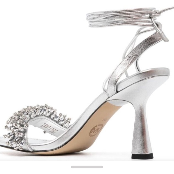 Michael Kors Women's Metallic Silver Lucia Embellished Lace-up Sandals - Picture 3 of 7